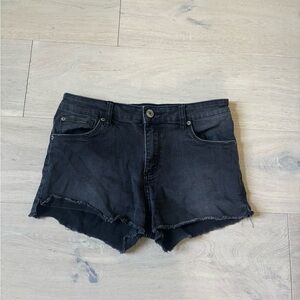 STS Blue Black Jean Shorts Distressed Raw Hem